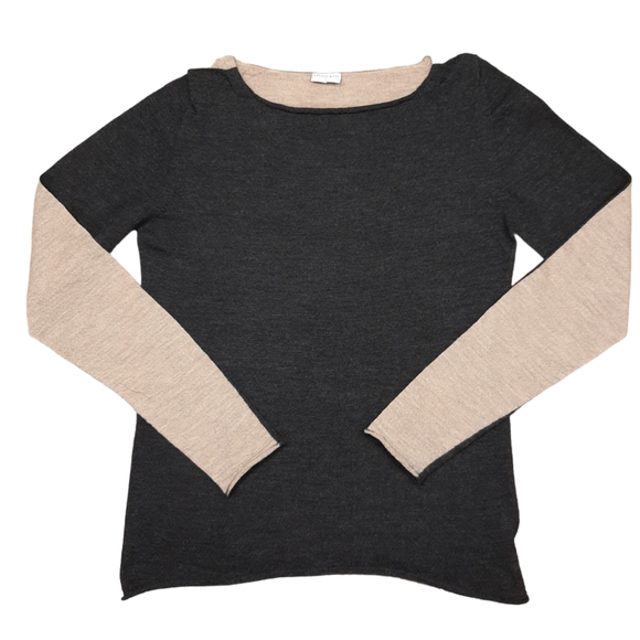 Celtic & Co. Sweaters - Celtic & Co Womens Fine Knit Merino Jumper Size Small Charcoal Beige Colourblock